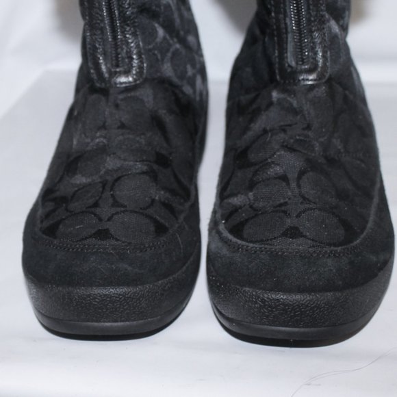 Coach Faith Zip Front Black Signature  Rabbit Fur Winter Wedge Heel  Boot LkNew - Picture 6 of 10